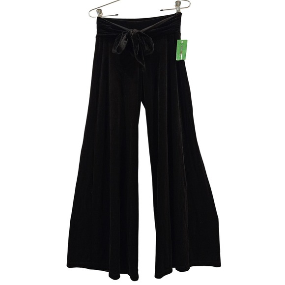 NWT! Vintage Coco Club Black Velvet Wide Leg Palazzo Pants with Tie Waist Small - Picture 1 of 4